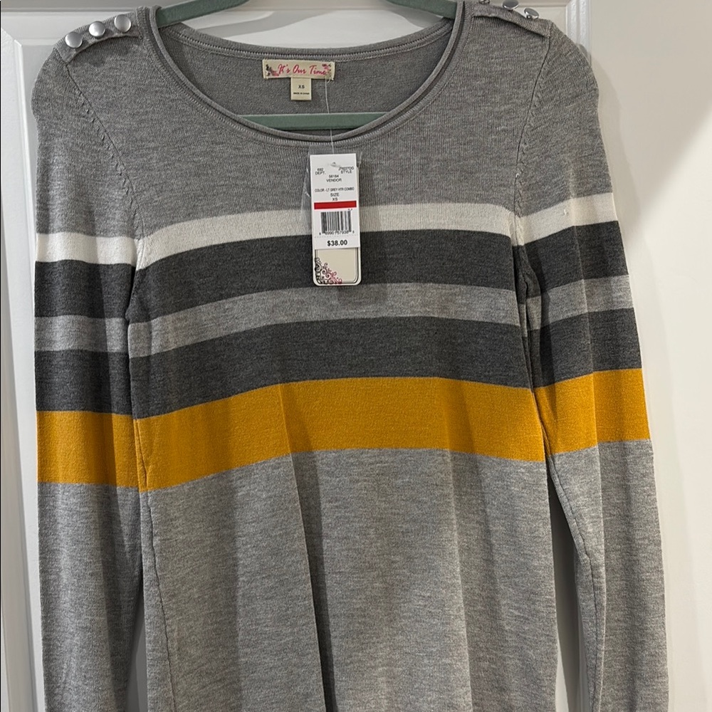 NWT Gray Sweater with Yellow and Black Stripes